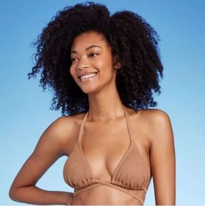 Shade & Shore Tan & Gold Mesh Bikini Top